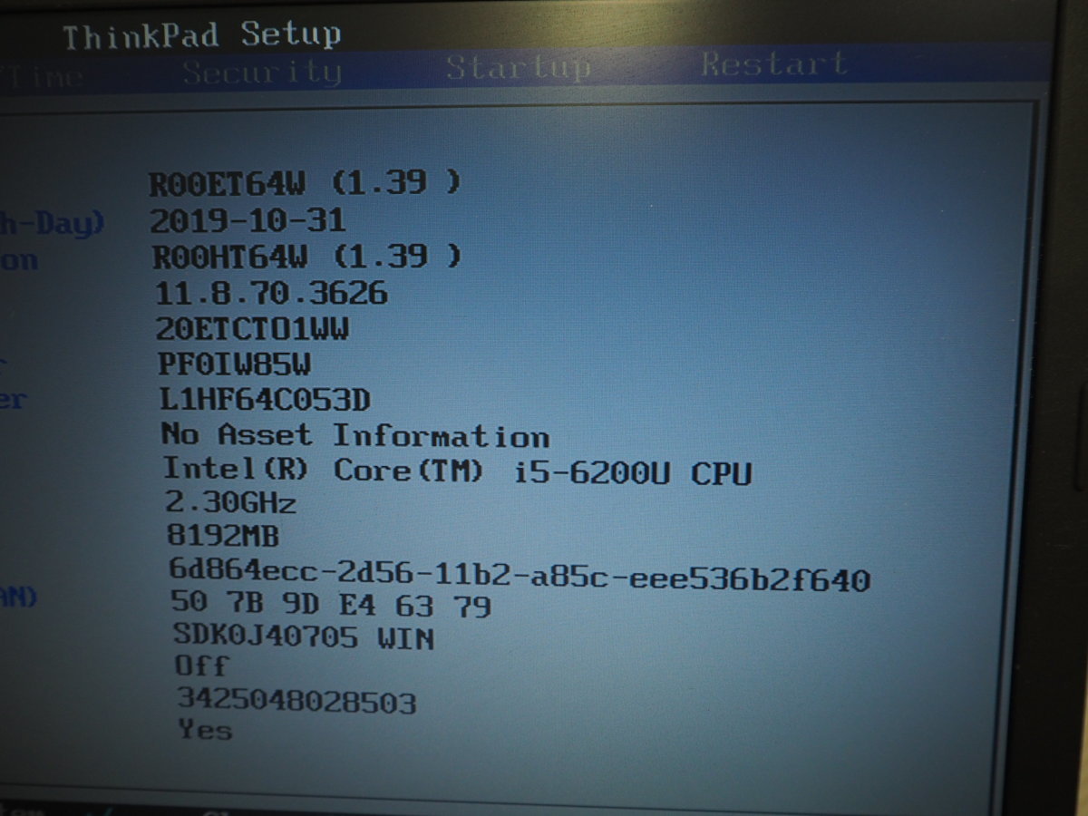 【ハード王】Lenovo ThinkPad 20ETCTO1WW/Corei5-6200U/8GB/ストレージ無/バイオスOK/15570-G21_画像2