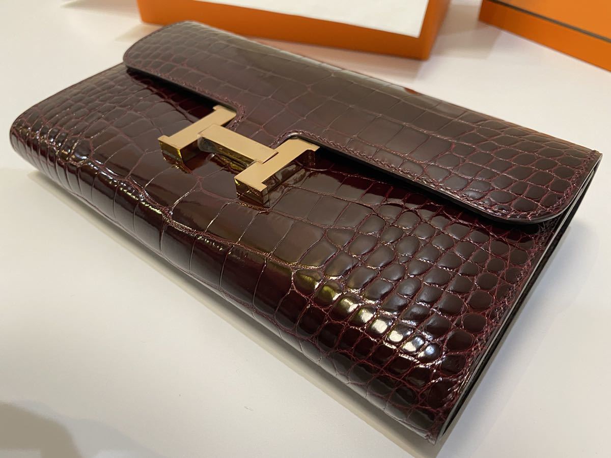 正規店 新品購入 １オーナー 新品同様 HERMES エルメス コンスタンス ロング クロコ レディース ボルドー ワインレッド アリゲーター