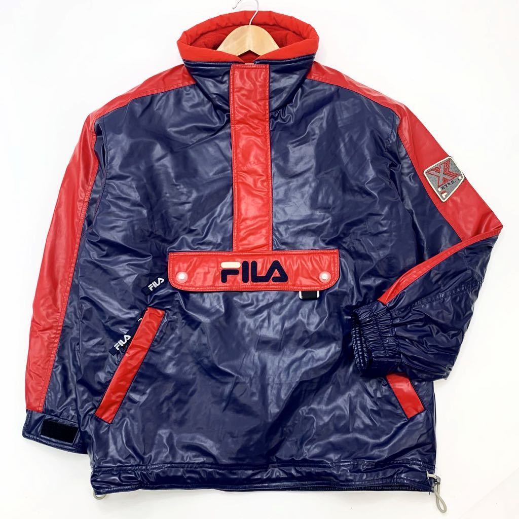 フィラ FILA スキー ナイロンジャケット Mサイズ ネイビー レッド 濃紺 シンプル プルオーバー ジャンパー シンプル ■BF128_画像2