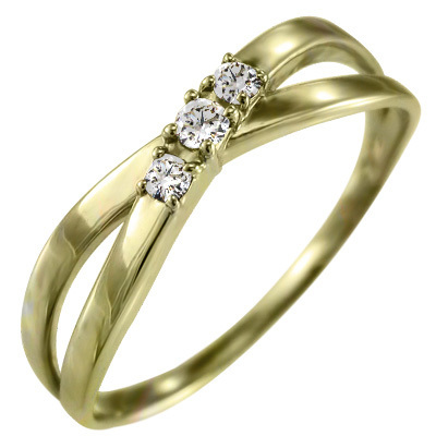 指輪 3ストーン 新商品 今日の超目玉 クロス 天然ダイヤモンド k18イエローゴールド デザイン