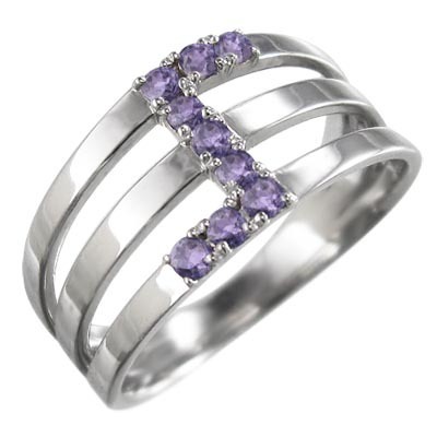 指輪 アメシスト(紫水晶) 白金（プラチナ）900 2月誕生石 3連 アメジスト