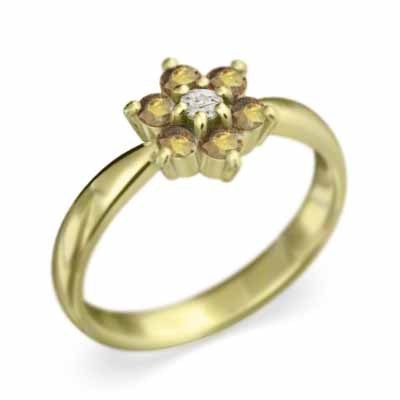 春先取りの (黄水晶)シトリン 指輪 18kイエローゴールド 11月の誕生石 フラワー Flower その他