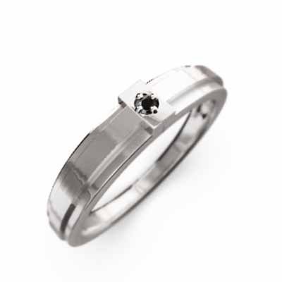 プラチナ900 クロス ジュエリー 指輪 1粒 石 ブラックダイヤ(黒ダイヤ