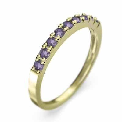 新しい到着 平らな指輪 ハーフ エタニティ 指輪 アメシスト(紫水晶) 18金イエローゴールド 2月誕生石 幅約2mmリング 少し細め ゴールド