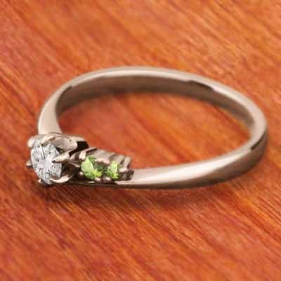 ペリドット 天然ダイヤモンド 8月誕生石 18kピンクゴールド 婚約指輪 