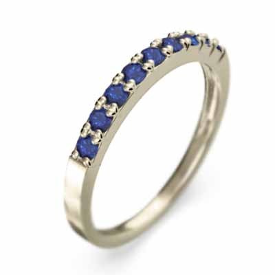 平らな指輪 ハーフ エタニティ 指輪 サファイア(青) 10金イエローゴールド 幅約2mmリング 少し細め ゴールド