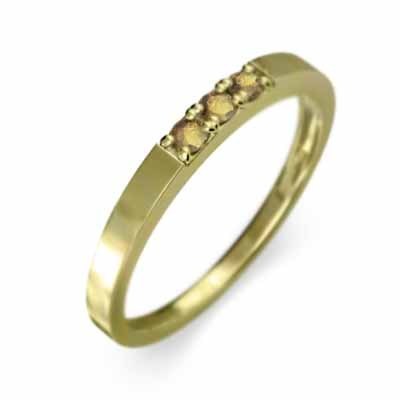 新年の贈り物 平打ち 指輪 スリーストーン シトリントパーズ 11月誕生石 イエローゴールドk18 幅約2mmリング 少し細め ゴールド