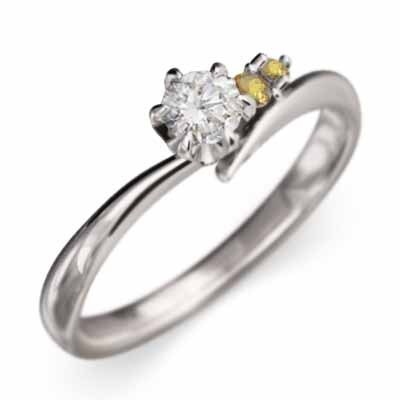 エンゲージ リング (黄水晶)シトリン 天然ダイヤモンド 11月誕生石 18kホワイトゴールド