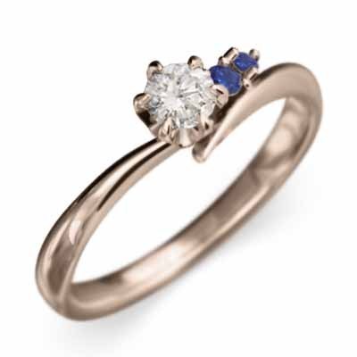 婚約指輪 サファイヤ 天然ダイヤモンド 18金ピンクゴールド 9月の誕生石