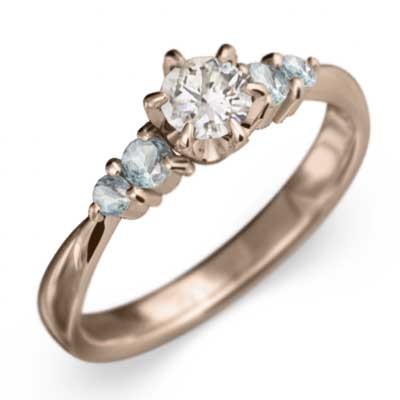 人気デザイナー アクアマリン k18ピンクゴールド 3月誕生石 にも 結婚指輪 オーダーメイド 天然ダイヤモンド アクアマリン