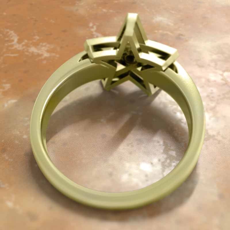 イエローゴールドk18 指輪 星 デザイン 1粒 石 3月の誕生石 アクアマリン - 4