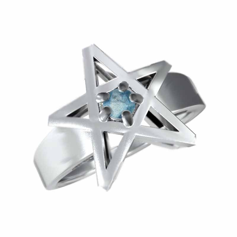 指輪 1粒 石 星 デザイン ブルートパーズ(青) 11月の誕生石 ホワイト