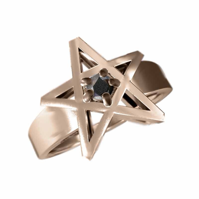 美品  ピンクゴールドk18 ブラックダイアモンド 石 1粒 指輪 デザイン 星 イエローゴールド台