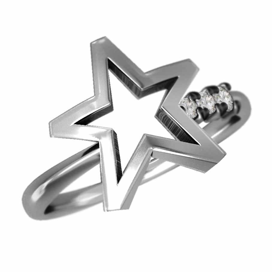 指輪 3ストーン 星の形 ダイヤモンド ホワイトゴールドk10