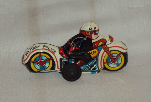 NEW! made in Japan Vintage pull back Tin Toy Motorcycle Military Police 
