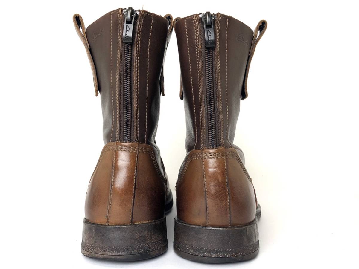  быстрое решение Clarks Clarks мужской UK7 25cm степень натуральная кожа ботинки задний Zip чай Brown casual платье обувь кожа обувь б/у 