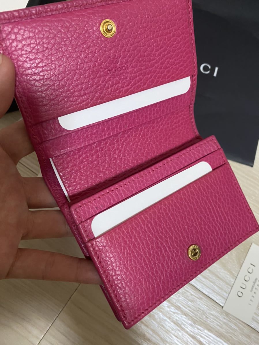 GUCCIグッチピンクマーモントプチ二つ折り財布ミニ財布レザープラダシャネルヴィトンサンローランセリーヌ_画像3