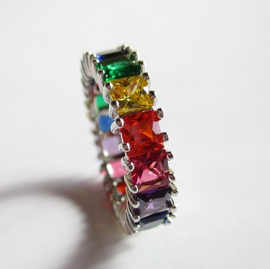 *WG Princess CZ Eternity Rainbow ring * multicolor 12 number . price cut!