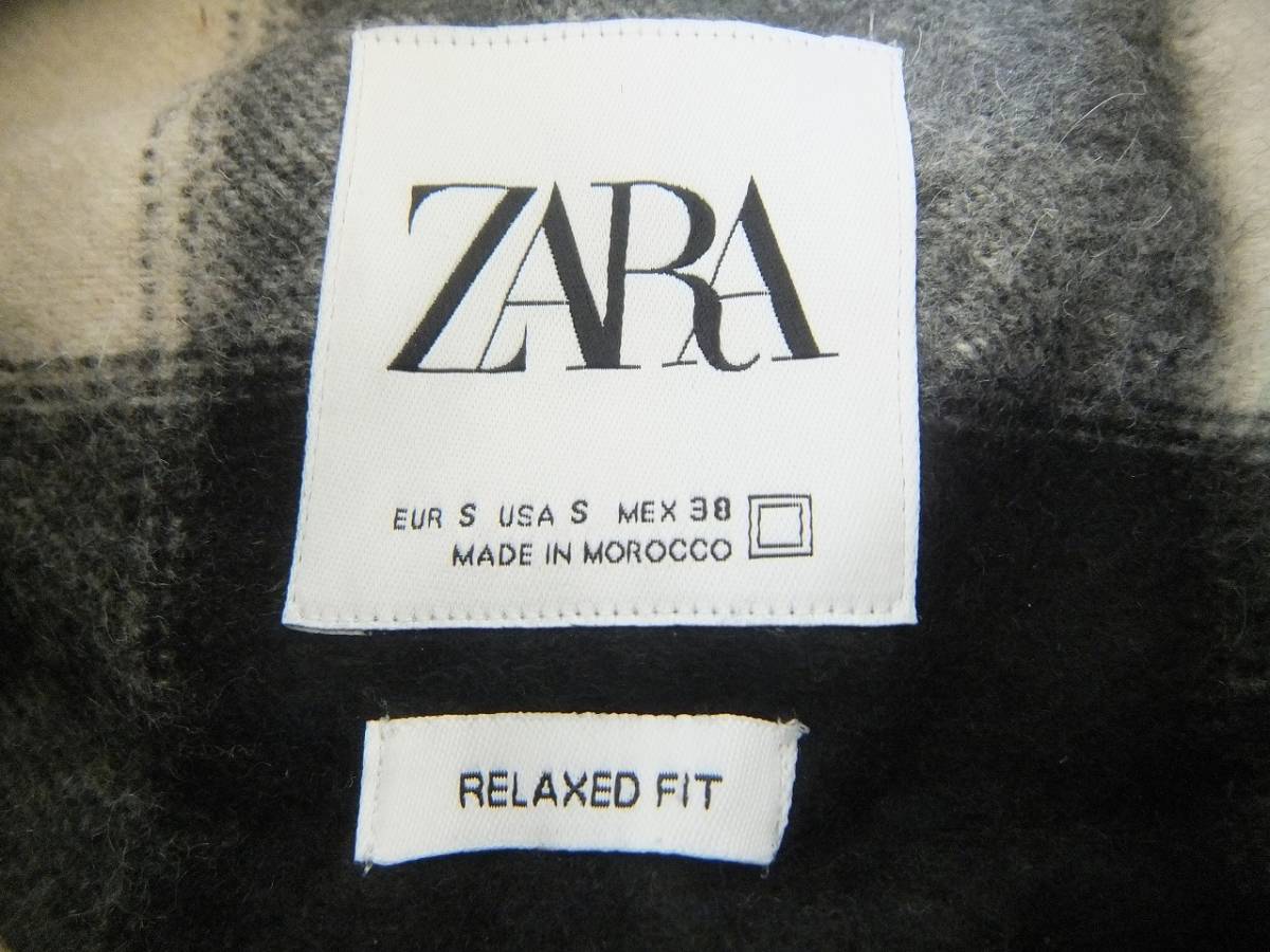 新品 試着のみ ZARA RELAXED FIT バッファロー ブロック チェックネルシャツ シャツジャケット アメカジ サーフ 黒×白 38 S_画像5