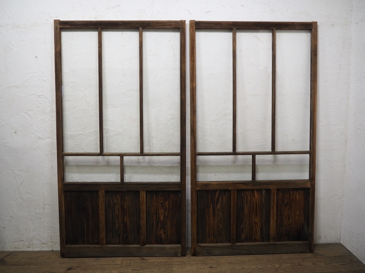 taA0175*(2)[H177cm×W95cm]×2 sheets * antique *.... glass. old wooden sliding door * old fittings glass door sash entranceway door old Japanese-style house block house retro L pine 