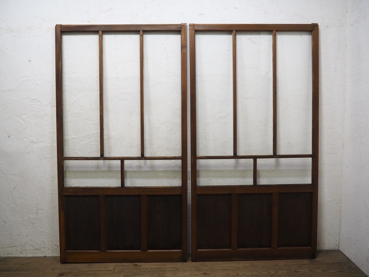 taA0175*(2)[H177cm×W95cm]×2 sheets * antique *.... glass. old wooden sliding door * old fittings glass door sash entranceway door old Japanese-style house block house retro L pine 