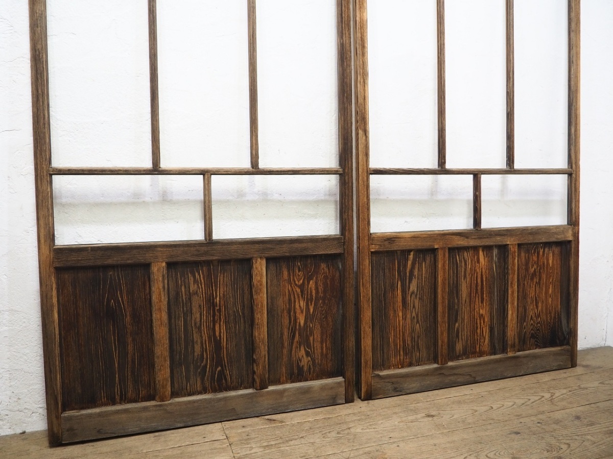 taA0175*(2)[H177cm×W95cm]×2 sheets * antique *.... glass. old wooden sliding door * old fittings glass door sash entranceway door old Japanese-style house block house retro L pine 