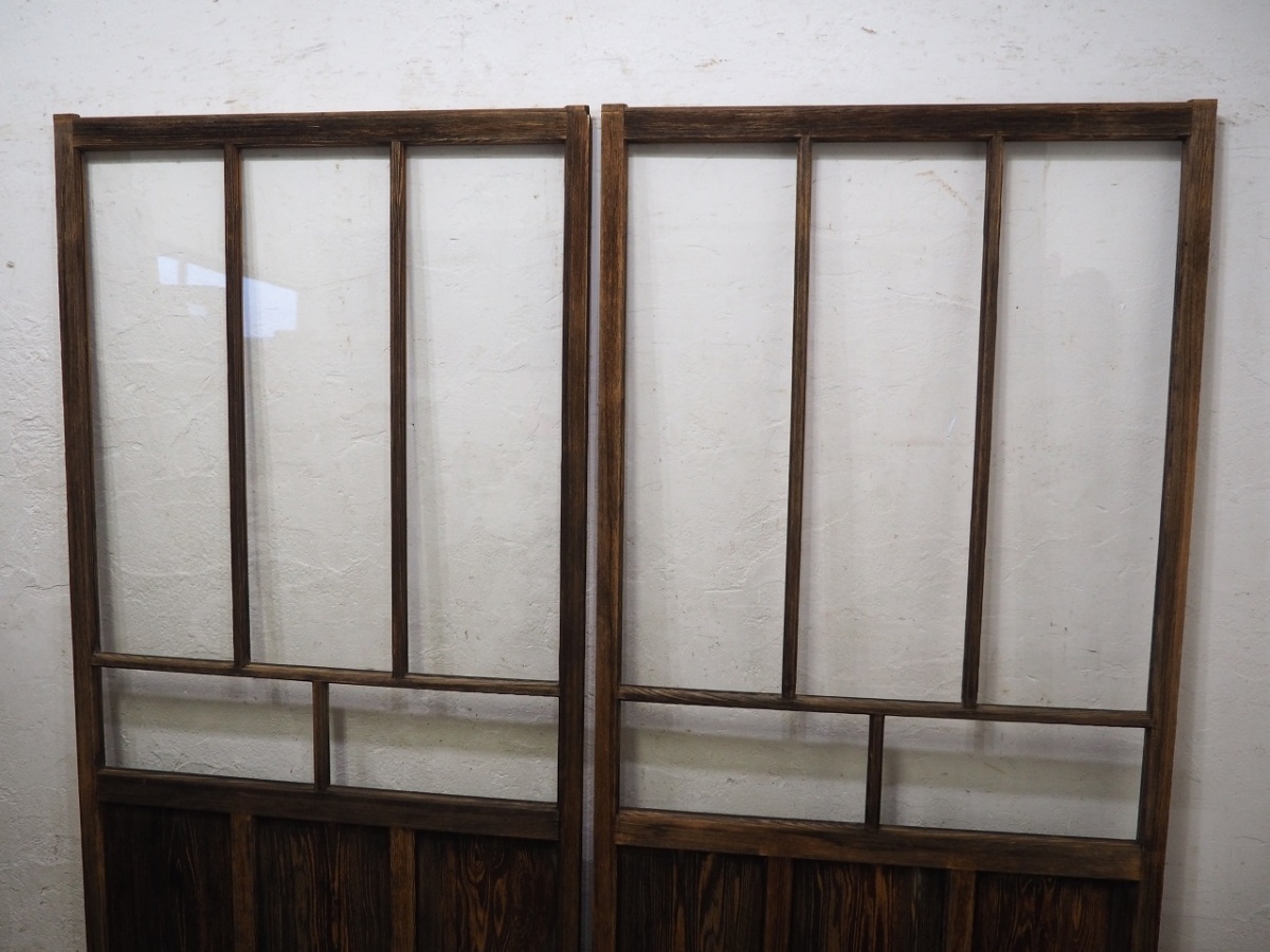 taA0175*(2)[H177cm×W95cm]×2 sheets * antique *.... glass. old wooden sliding door * old fittings glass door sash entranceway door old Japanese-style house block house retro L pine 