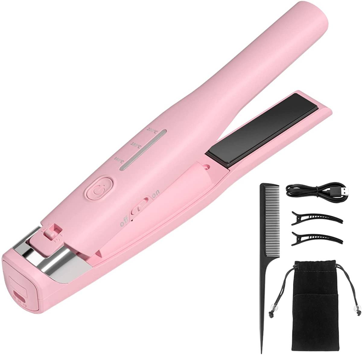MeryStar ヘアアイロン ストレート コードレス ヘアケア 家電 美容 USB充電式 カール 携帯便利 2WAY 3段階温度調節 男女兼用 (Rose Gold) 
