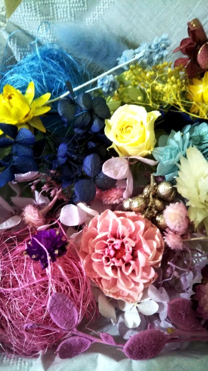 プリザーブドフラワー、ドライフラワー、花材　ハーバリウム花材4色アソート
