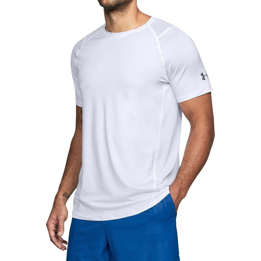 ●アンダーアーマー ヒートギア Tシャツ ショートスリーブ メッシュ LG 半袖 ホワイト トレーニング ウェア L プラクティスシャツ