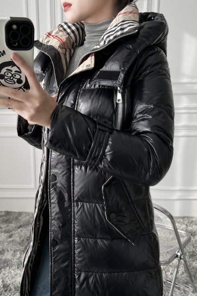 新品暖かレディース90％ダウンコートフード付きトレンチコートジャケット黒XL
