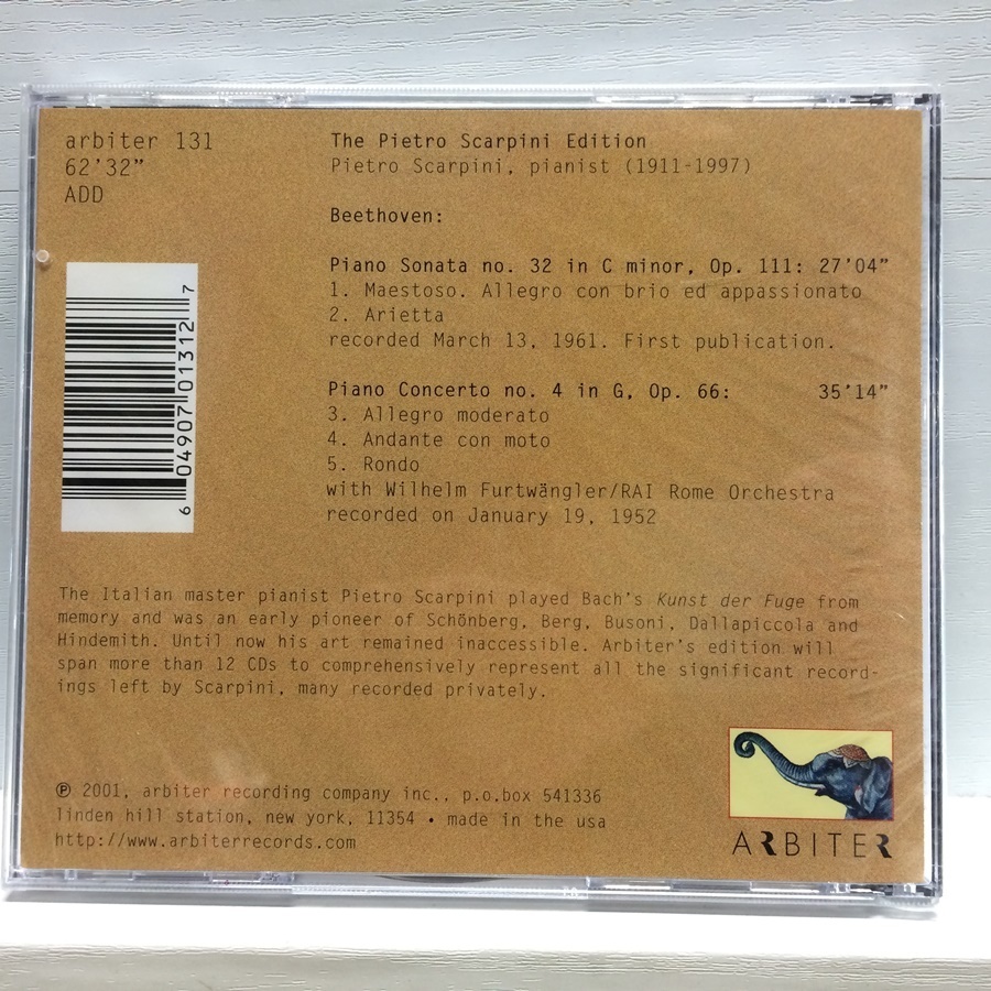 CD 未開封 フルトヴェングラー ピエトロ・スカルピーニ ベートーヴェン Pn協奏曲第4番 arbiter131_画像2