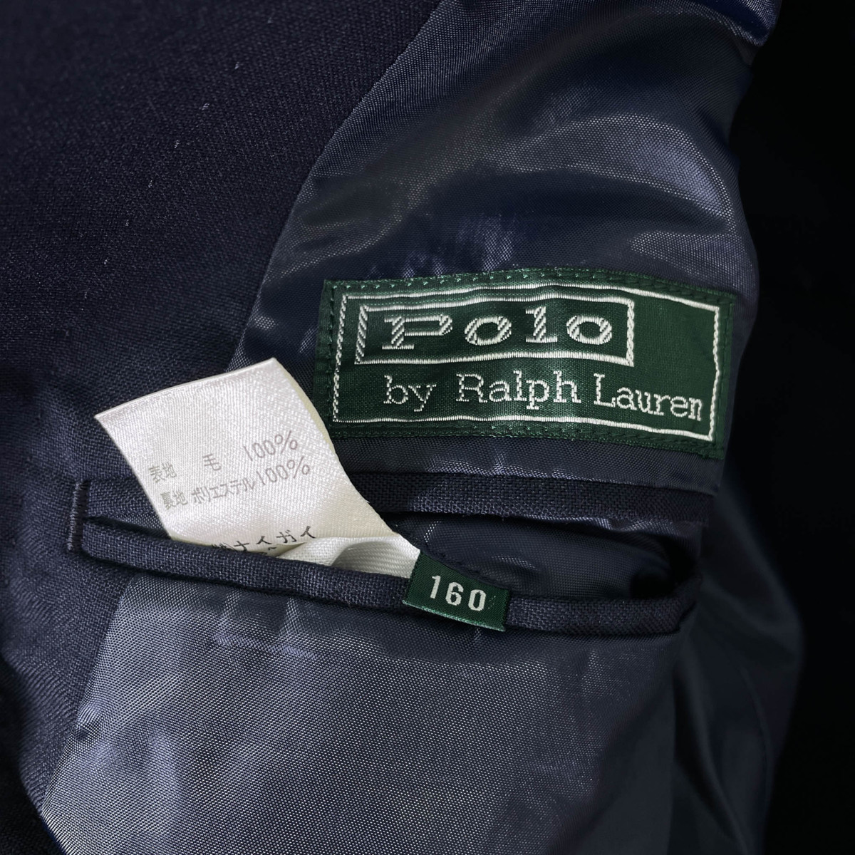 80s ビンテージ◆Polo by Ralph Lauren ラルフローレン◆テーラードジャケット 紺ブレ 紺ブレザー 金ボタン ダブル /160 ネイビー 男女でも_画像9