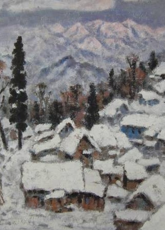 小寺健吉、【雪の町の夜明け 蔵王】、希少な大判画集より、新品高級額・額装付 小寺健吉、【雪の町の夜明け蔵王】、希少な大判画集より、新品