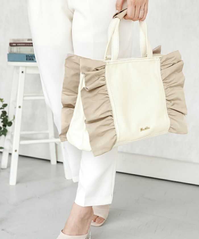 87*[ new goods ]le reve vaniller bag tote bag canvas frill handbag shoulder bag ivory gray jufemi person ribbon 
