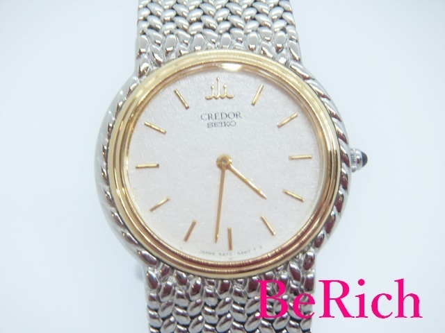  Seiko Seiko Credor CREDOR SA70-0260 K18 YG bezel lady's wristwatch silver face SS quartz [ used ][ free shipping ]sb614