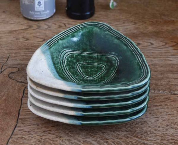 5枚セット 伝統的な織部に染まった 織部 おにぎりフォルムが可愛い 小皿 取り皿 豆皿 緑色の画像7