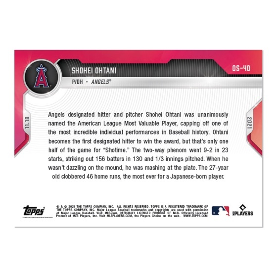 【MVP受賞記念セット】Topps Now 2021.11.18 Card 大谷翔平 Shohei Ohtani MLB OS-42 OS-40_画像3