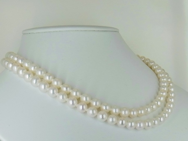 人気商品の 本真珠ネックレス（湖水）２連　６．５～７．５㎜☆高級☆新品 真珠
