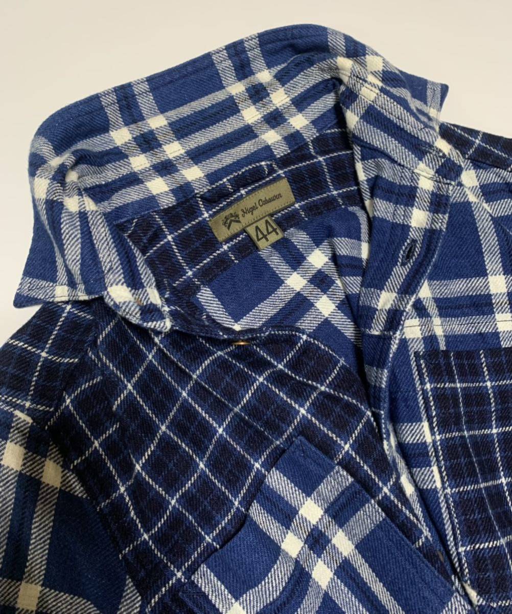 Nigel Cabourn インディゴ染め INDIGO CHECK SHIRT【44】BLUE 【定価24,000円+税】チェックシャツ ナイジェルケーボン メインライン_画像2