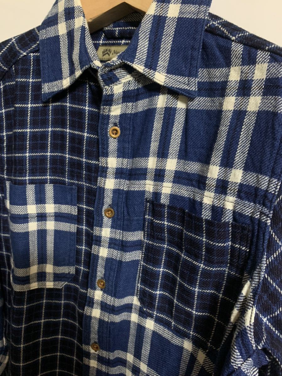 Nigel Cabourn インディゴ染め INDIGO CHECK SHIRT【44】BLUE 【定価24,000円+税】チェックシャツ ナイジェルケーボン メインライン_画像3