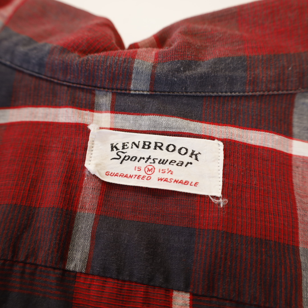 60's ビンテージ ブロックチェック オープンカラーシャツ KENBROOK Sportswear M 15 15H_画像3