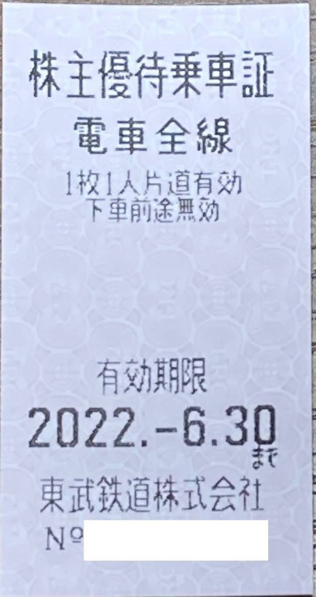 大黒屋【送料無料】東武鉄道　株主優待乗車証＿有効期限：2022年6月30日まで　10枚　1～9セット_画像1