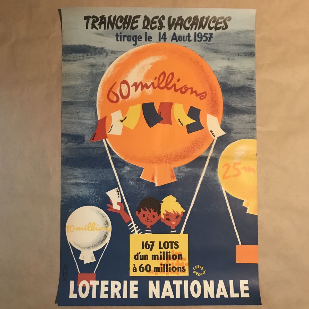 フランスヴィンテージ ポスター　レフォール・オペノ　国営宝くじ1957年8月