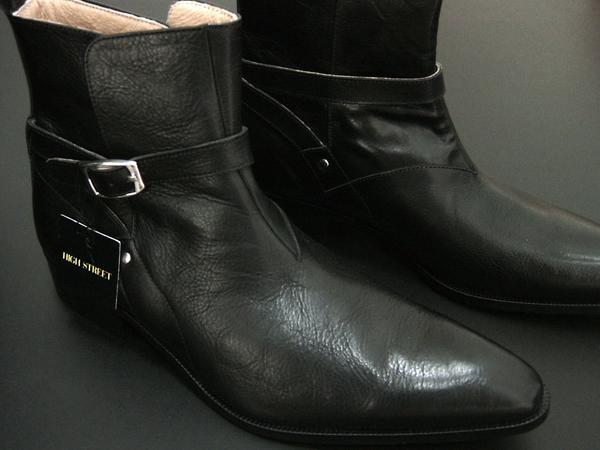 ハイストリート 春新作の ブーツ L レザー 新品 お気にいる 本革 ストラップ 黒