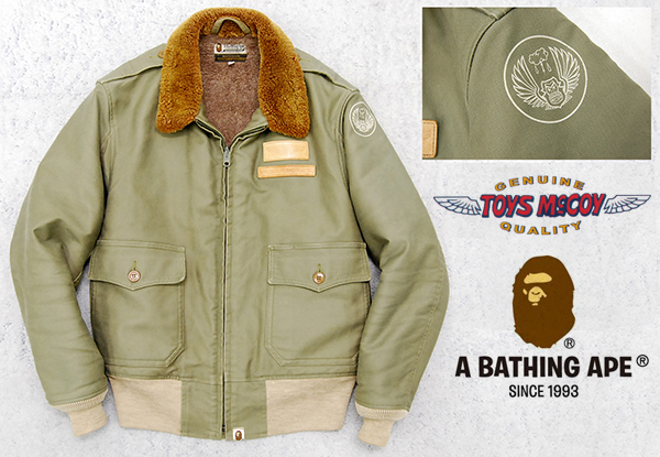 激レア！トイズマッコイ×エイプ TOYS McCOY×A BATHING APE「B-10」襟ムートン/裏アルパカボア フォースロゴ 限定フライトジャケット/L_画像1