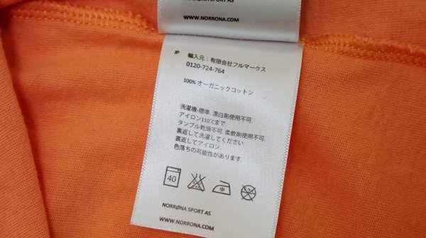 程度良好 北欧Norronaノローナ　オーガニックコットンTシャツ /29 Cotton Logo T-shirts レディース海外S 日本M パステルオレンジ_画像4