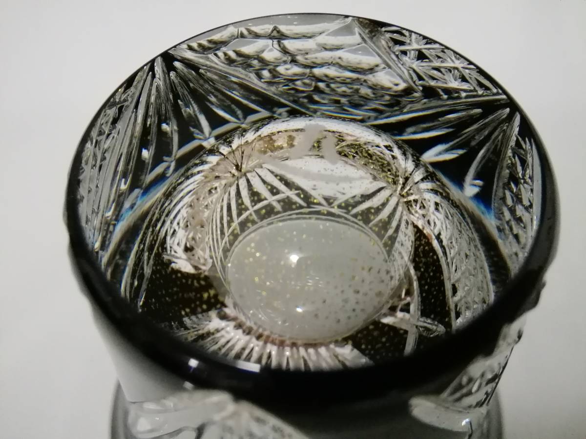 新品 未使用品 東洋佐々木ガラス 八千代切子 杯 開扇柄（墨）の画像4