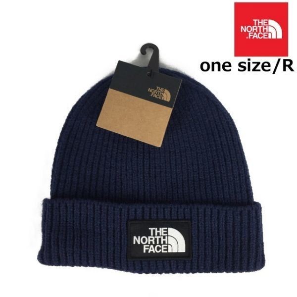 1円～!売切!【正規新品】THE NORTH FACE BOX LOGO CUFFED BEANIE ニット帽 帽子 US限定 ビーニー 登山 防寒 男女兼用(OS/R)紺 180623-12_画像1