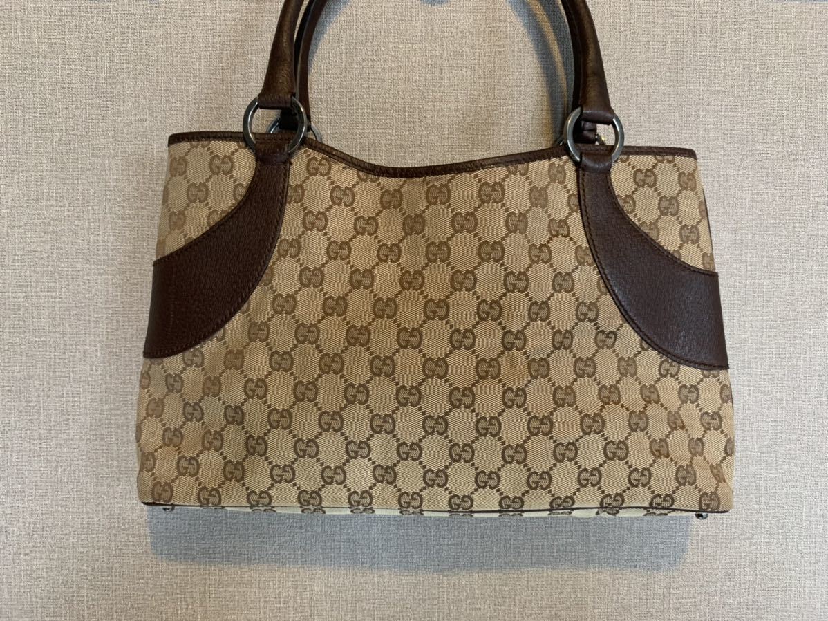 美品 GUCCI グッチ 113015 001013 GGキャンバス×レザー トートバッグ